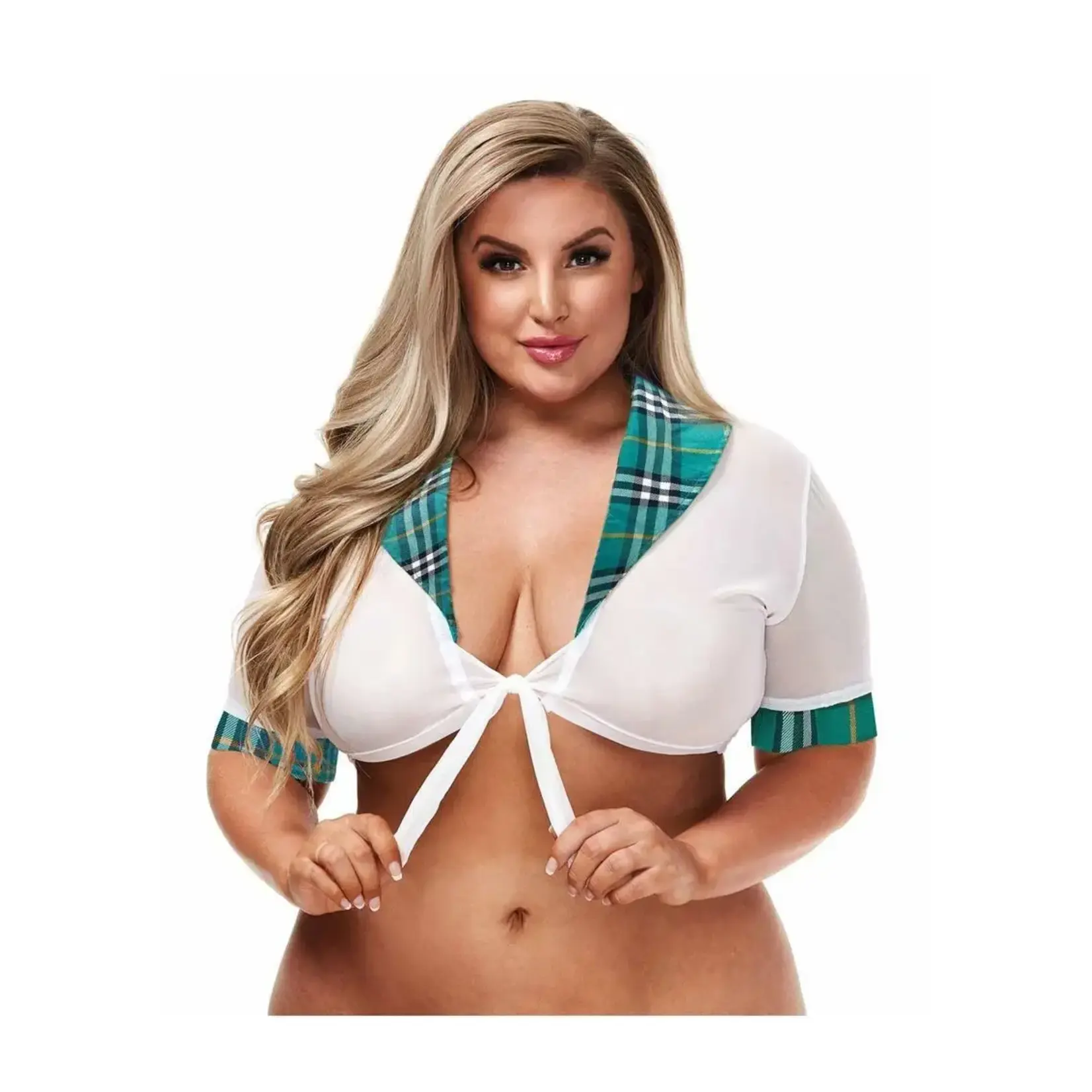 Teacher's Pet Teacher's Pet Mesh Top w/ Plaid Collar - Curvy Collection