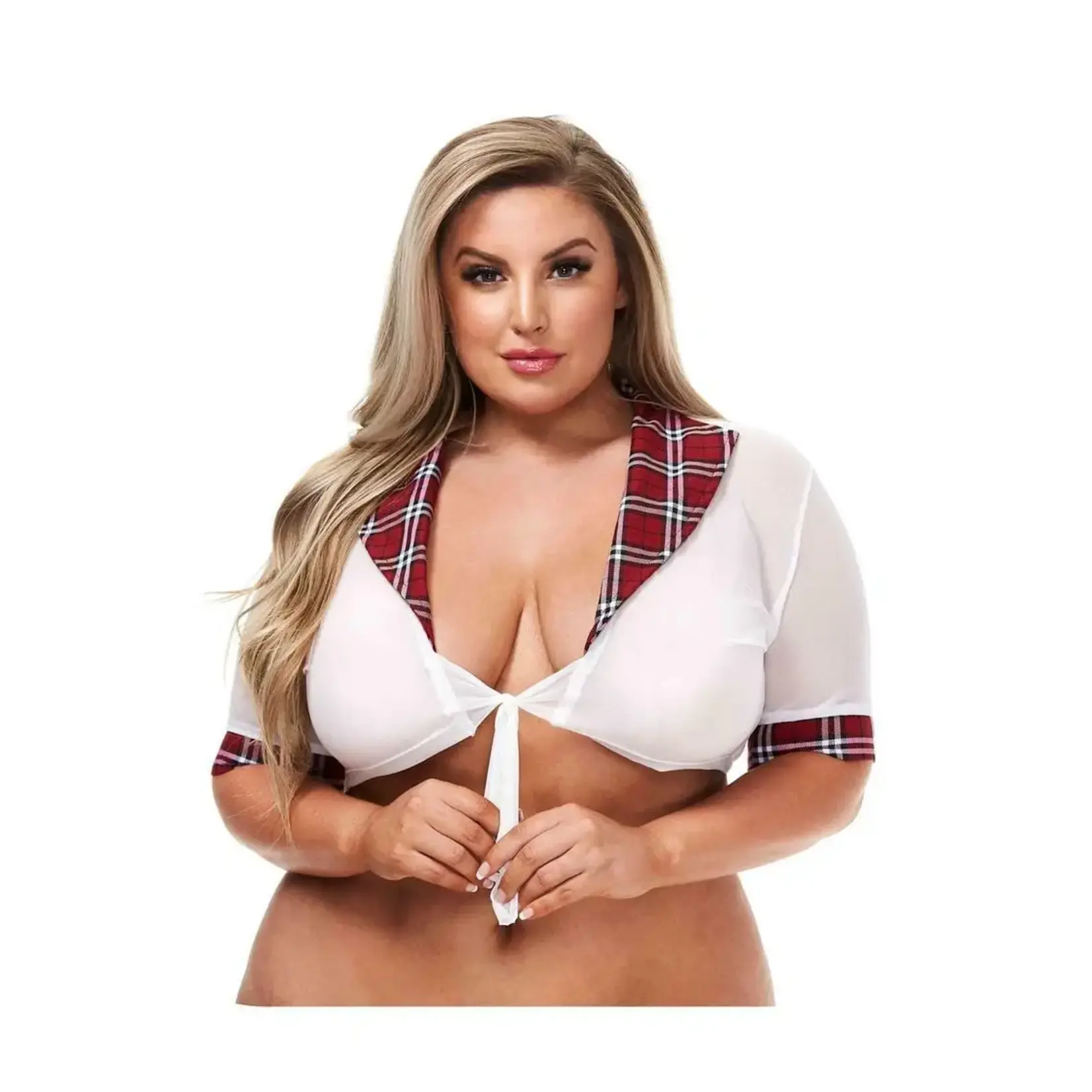 Teacher's Pet Teacher's Pet Mesh Top w/ Plaid Collar - Curvy Collection