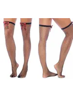 Mapale Diamond Fishnet Thigh Highs with Plaid Bows - Os - Black/plaid