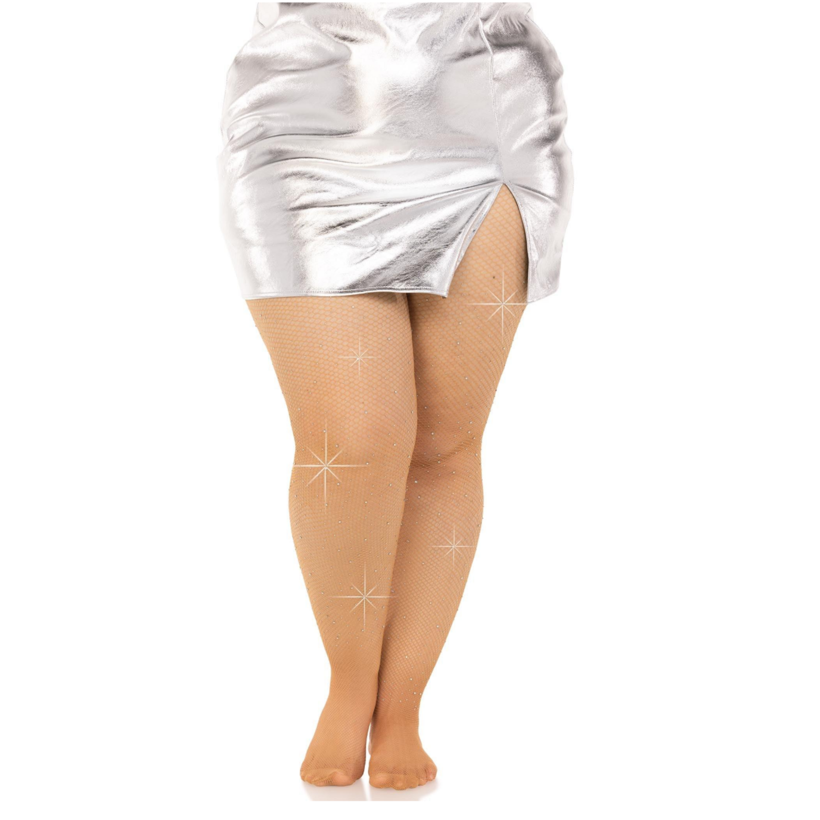 Leg Avenue Colby Rhinestone Fishnet Tights - 1x/2x - Caramel