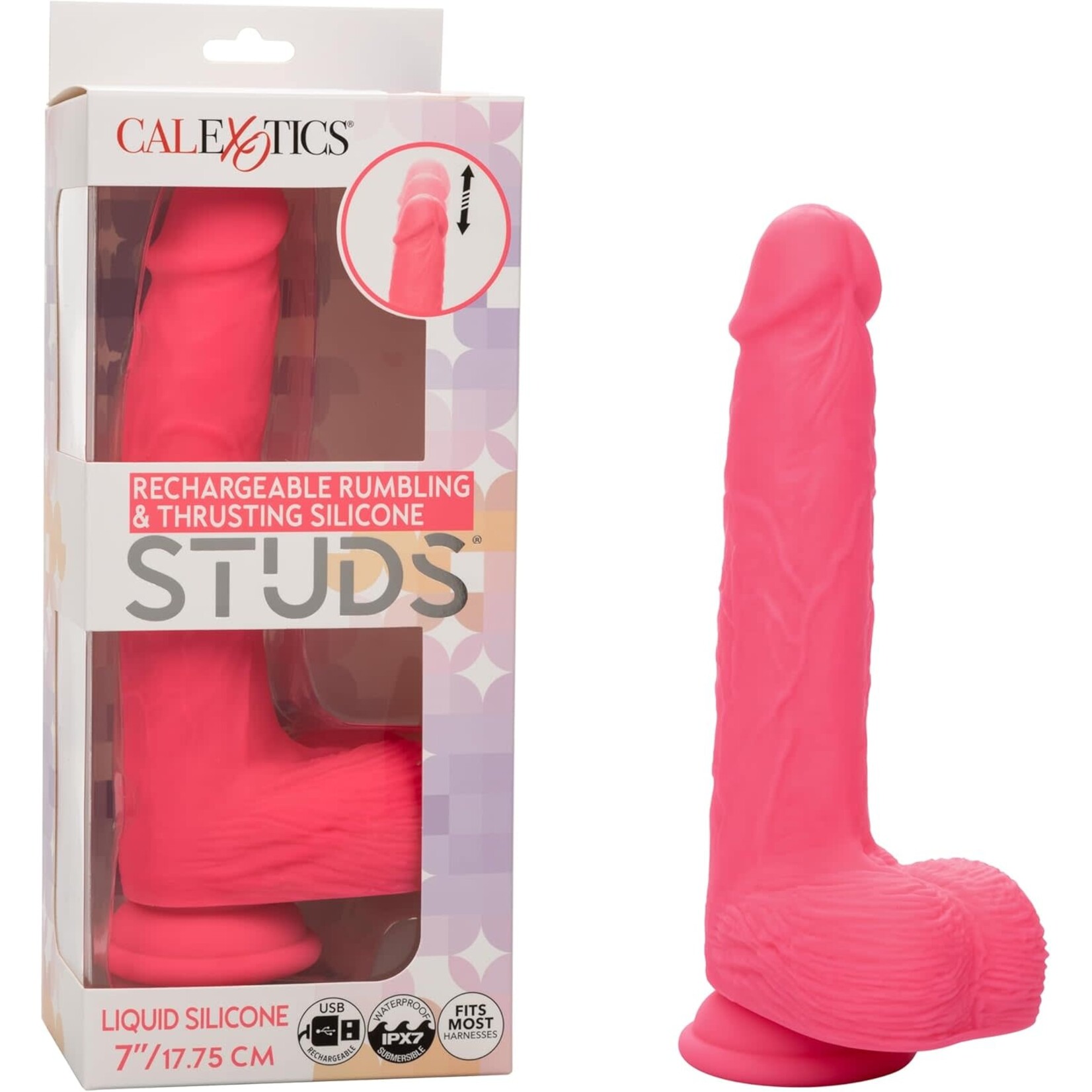 Calexotics Rechargeable Rumbling and Thrusting Silicone Studs - Pink