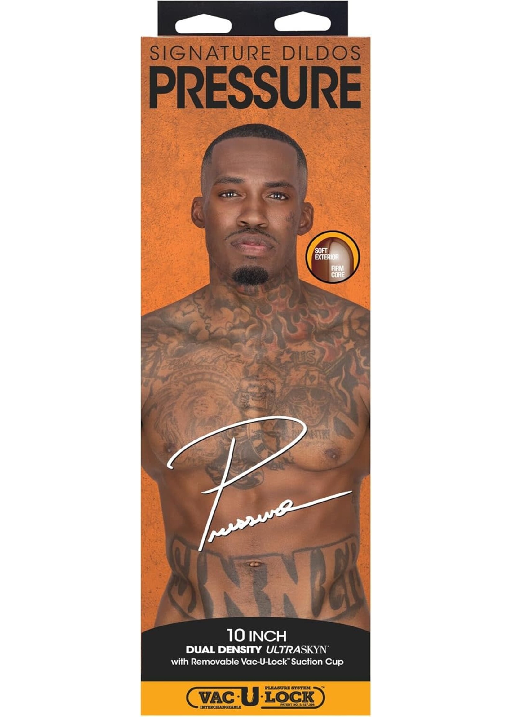 Doc Johnson Signature Cocks Ultraskyn Pressure Dildo with Removable Suction Cup 10in - Chocolate