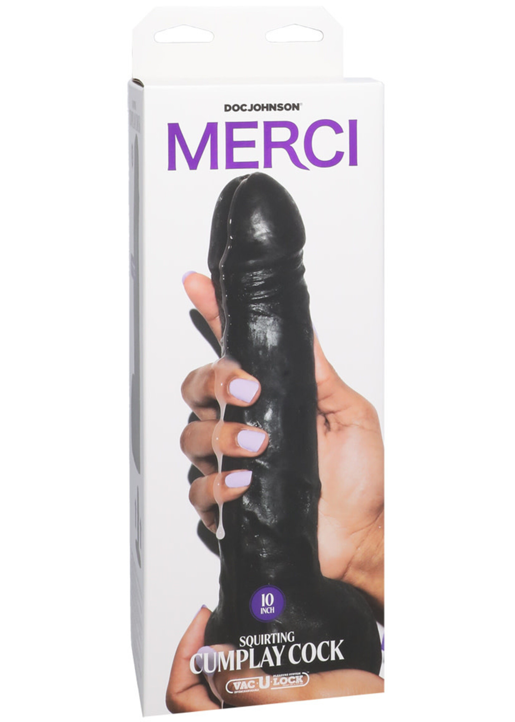 Doc Johnson Merci Squirting Cumplay Cock 10" With Removable Vac-U-Lock Suction Cup Ultraskyn Black