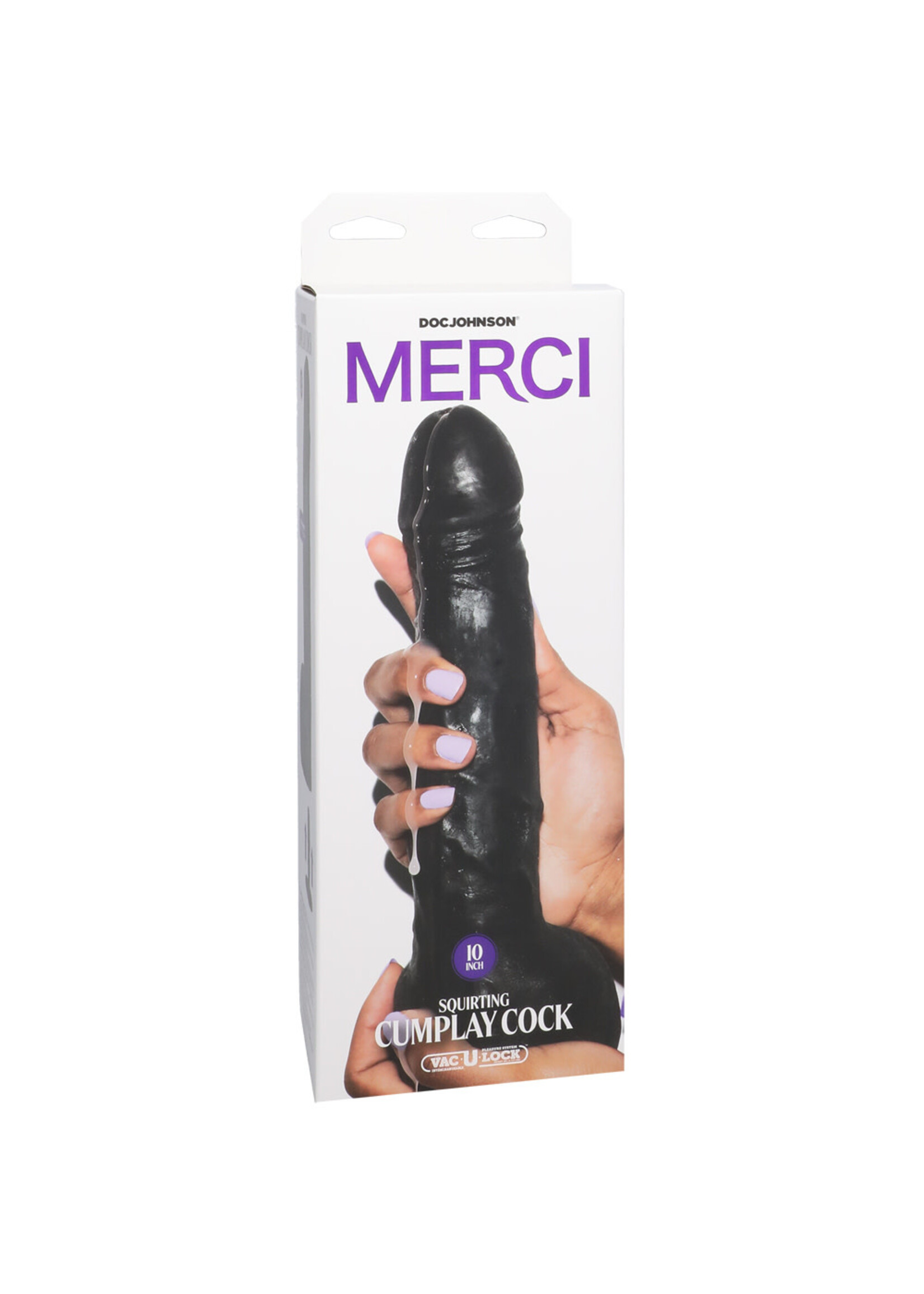 Doc Johnson Merci Squirting Cumplay Cock 10" With Removable Vac-U-Lock Suction Cup Ultraskyn Black