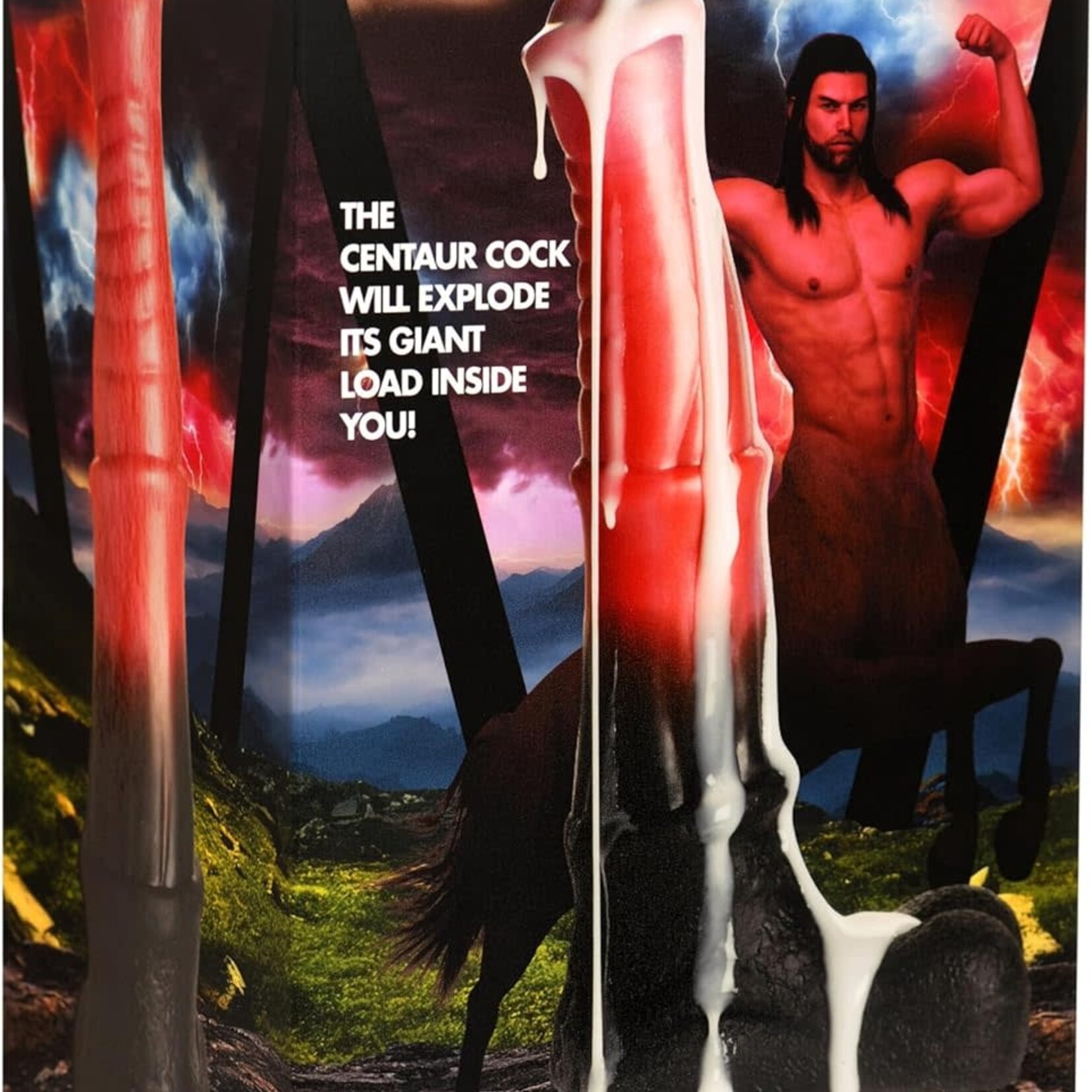XR Brands Creature Cocks Creature Cocks Centaur Explosion Squirting Silicone Dildo - Red/Black