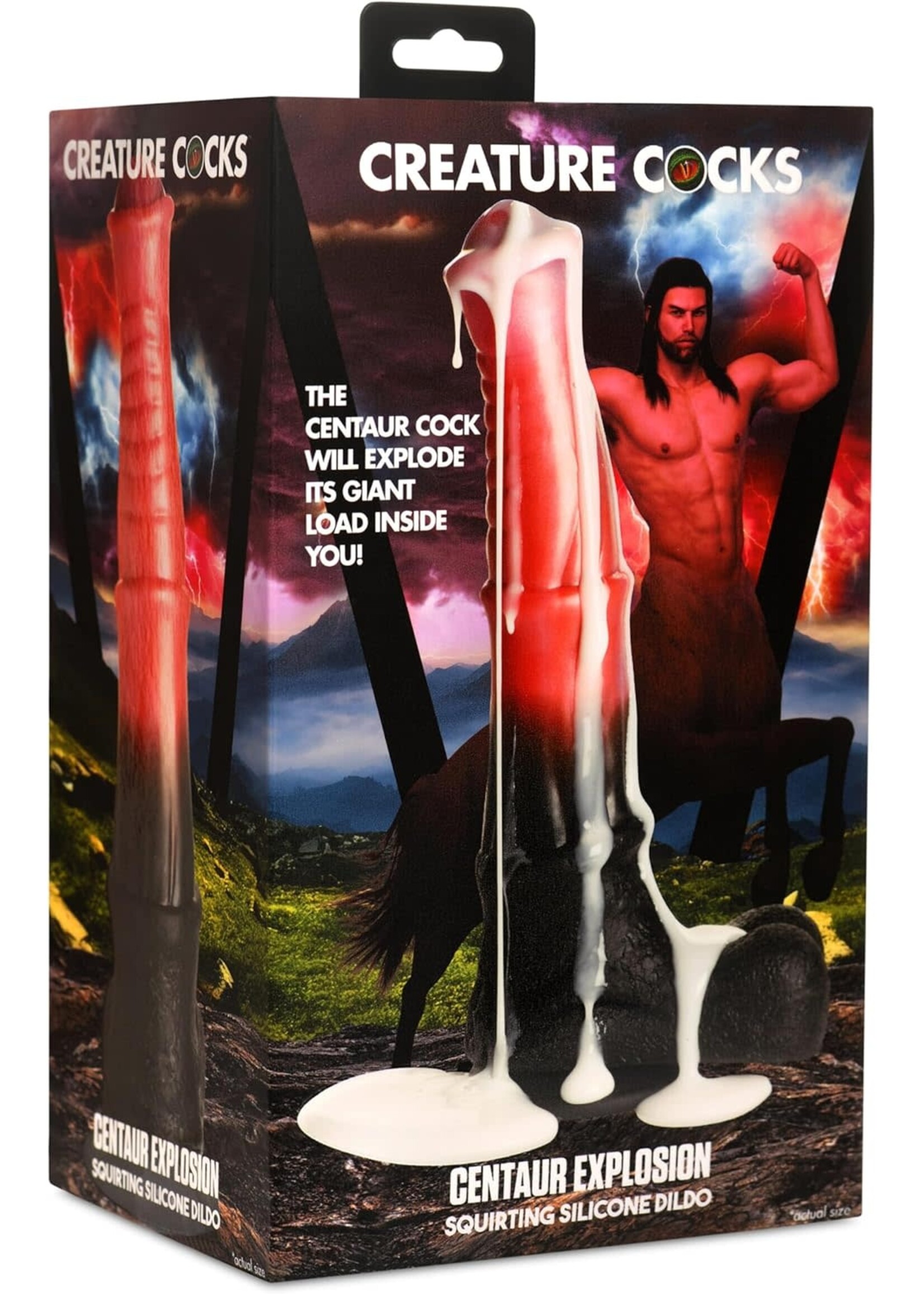 XR Brands Creature Cocks Creature Cocks Centaur Explosion Squirting Silicone Dildo - Red/Black