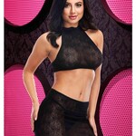 LapDance Jacquard Crop Top & Skirt Set - Blk - O/S
