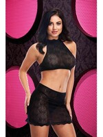 LapDance Jacquard Crop Top & Skirt Set - Blk - O/S