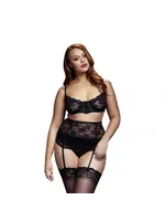 Baci Lace Bra, Panty & Cincher 3pc Set - Curvy Queen Size