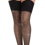 Leg Avenue Wide Top Rhinestone Spandex Sheer Stocking - One Size - Black