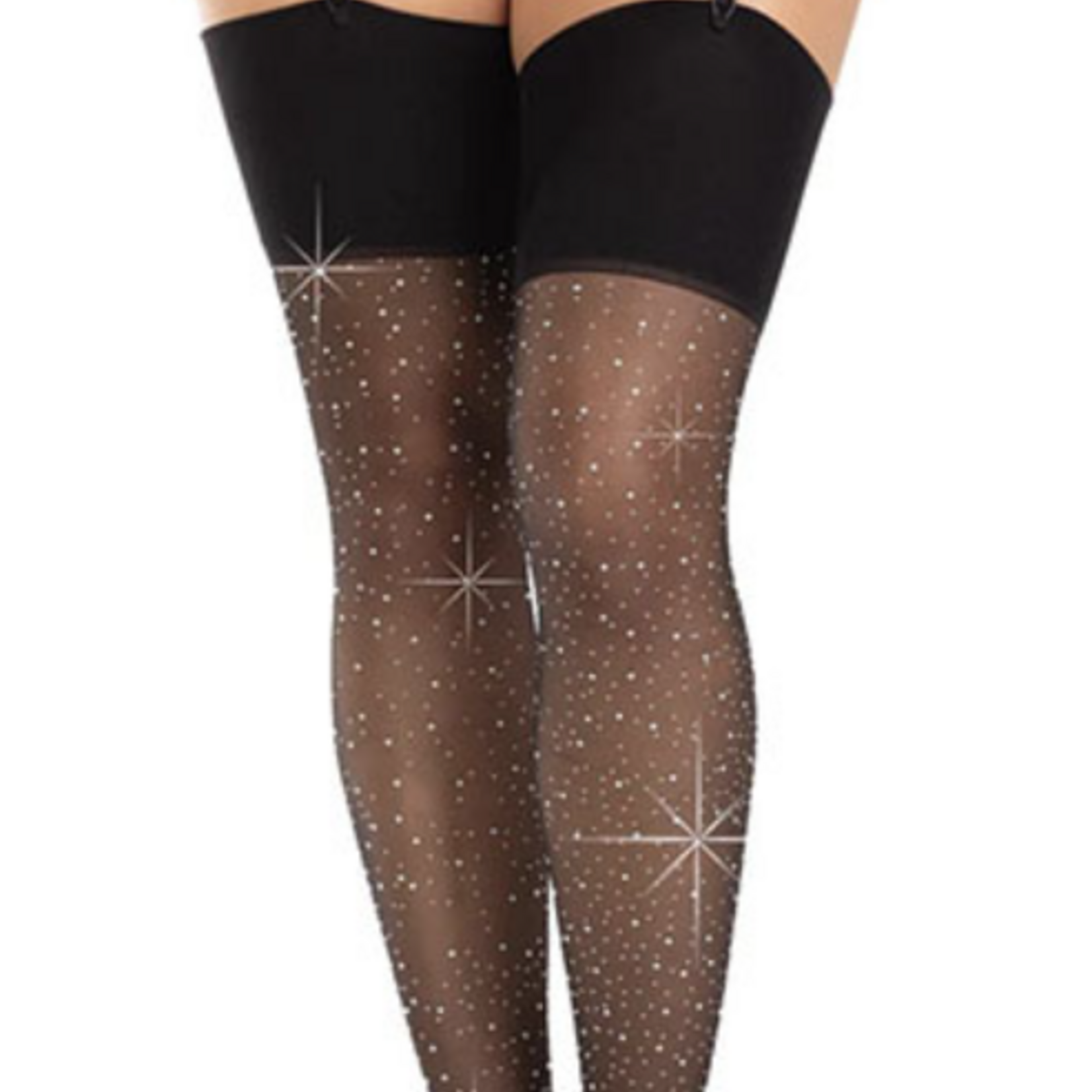 Leg Avenue Wide Top Rhinestone Spandex Sheer Stocking - One Size - Black