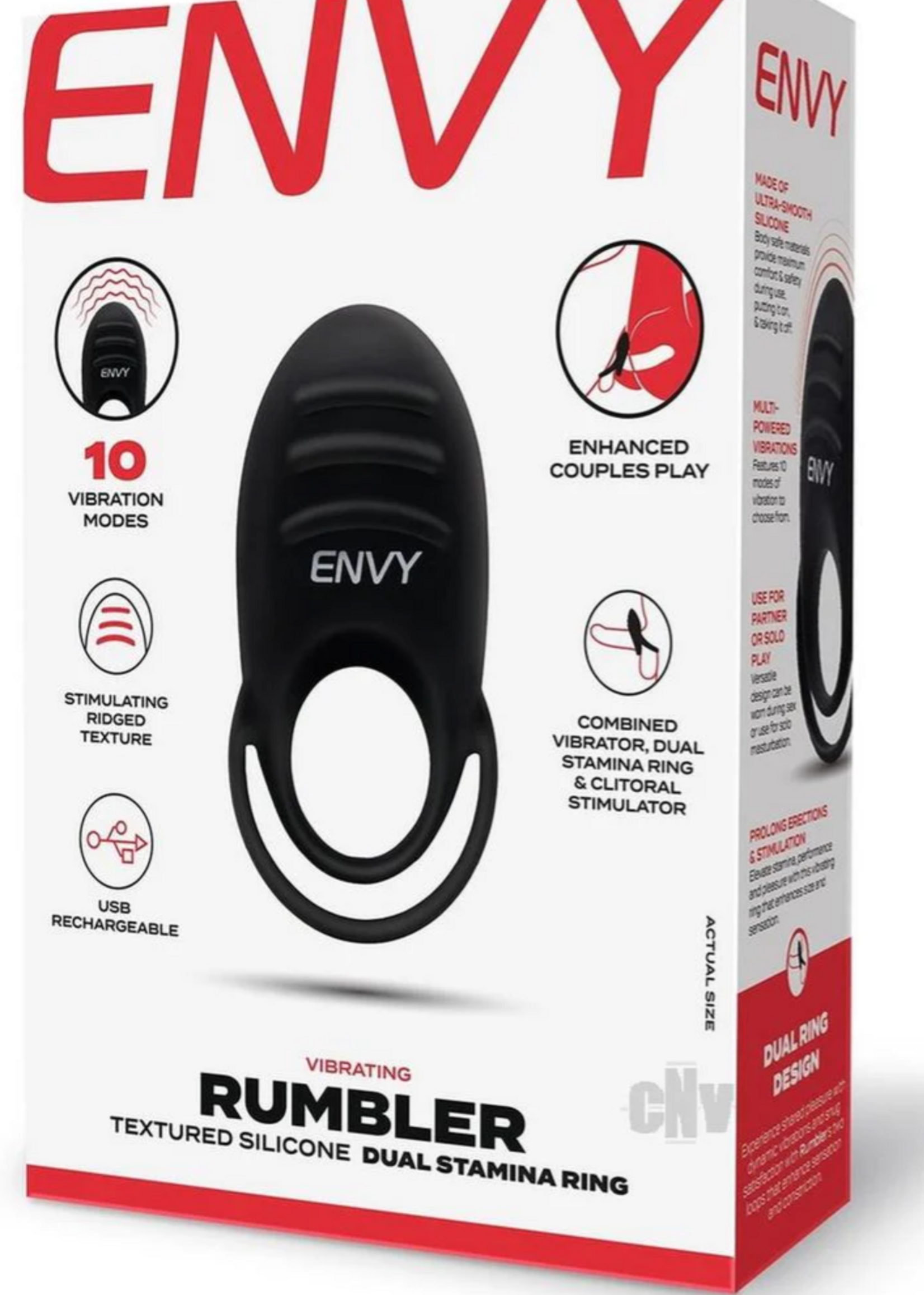 Envy Envy Toys Rumbler Textured Rechargeable Silicone Dual Stamina Ring - Black