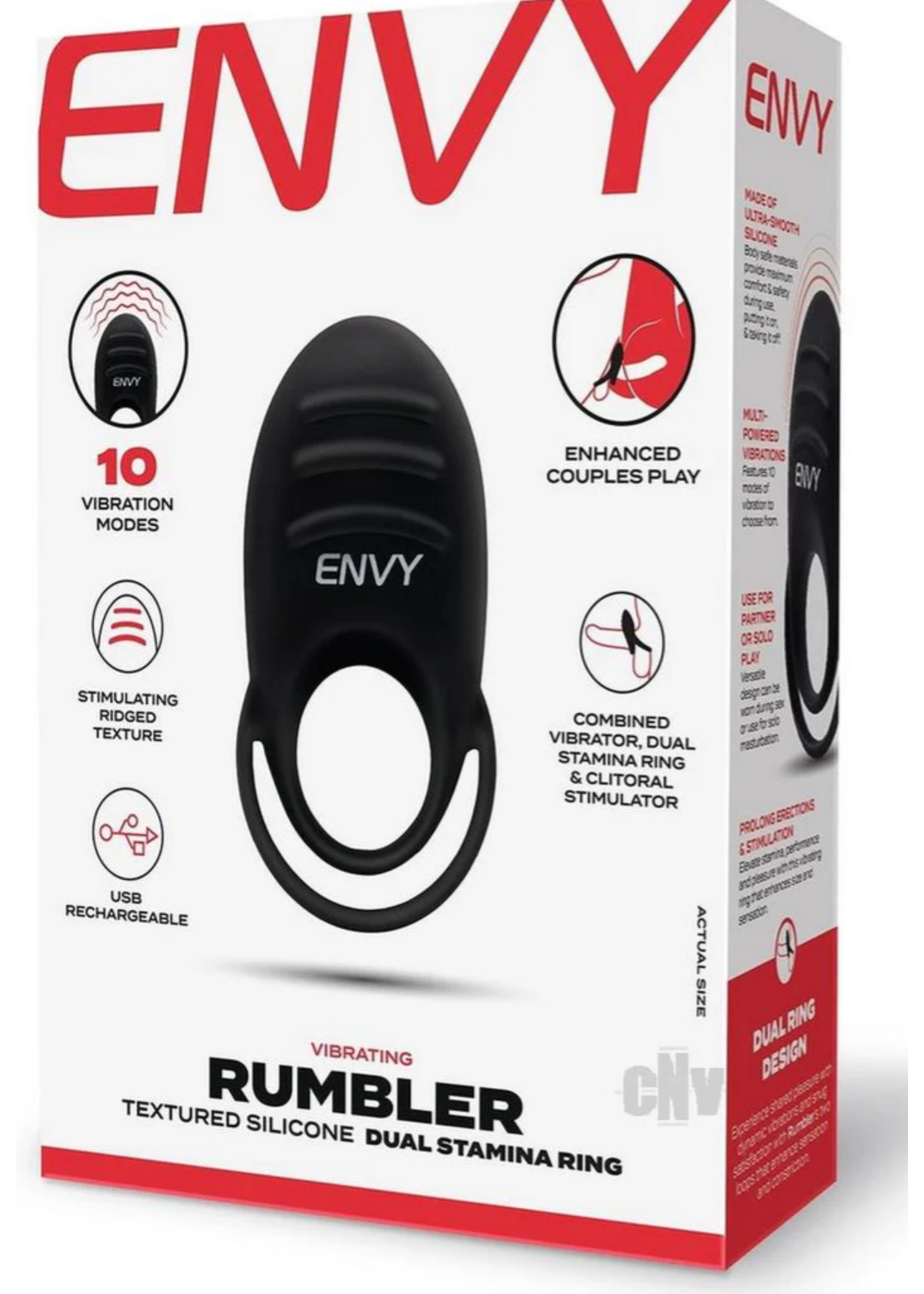 Envy Envy Toys Rumbler Textured Rechargeable Silicone Dual Stamina Ring - Black
