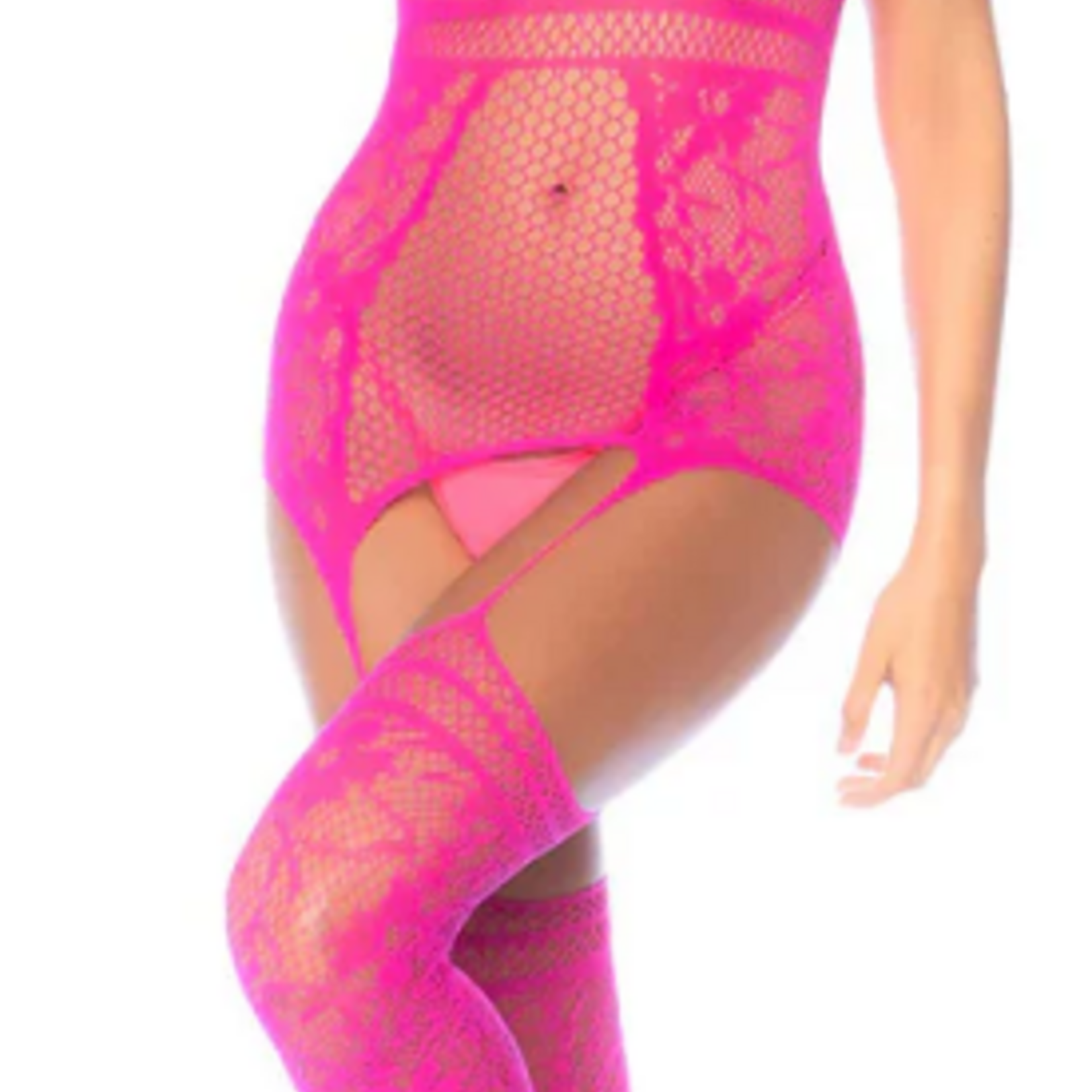 Mapale Aria Fishnet Body Stocking - Os - Neon Pink