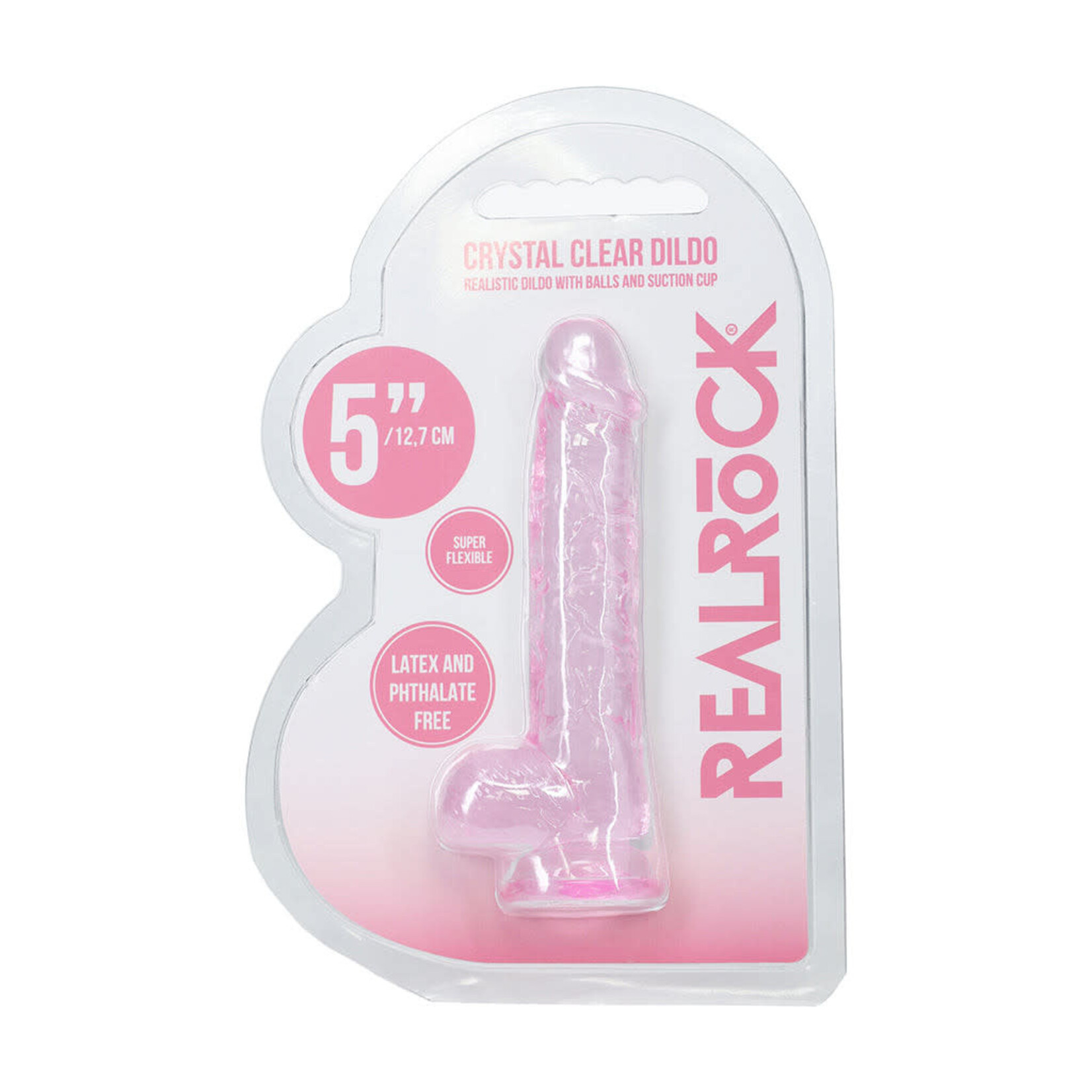 Shots RealRock RealRock Crystal Clear Realistic Dildo with Balls 5in