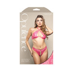 Fantasy Lingerie Halter Bra & Crotchless Pearl Panty - Raspberry Pink