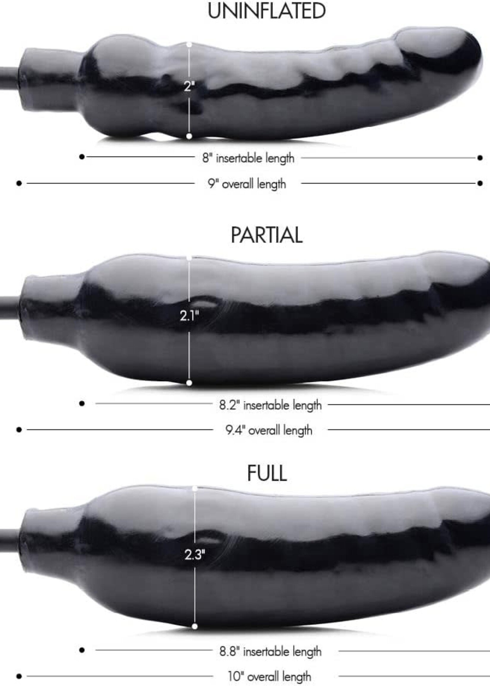 XR Brands Master Series Master Series Primal Inflatable 8.5in Dildo - Black