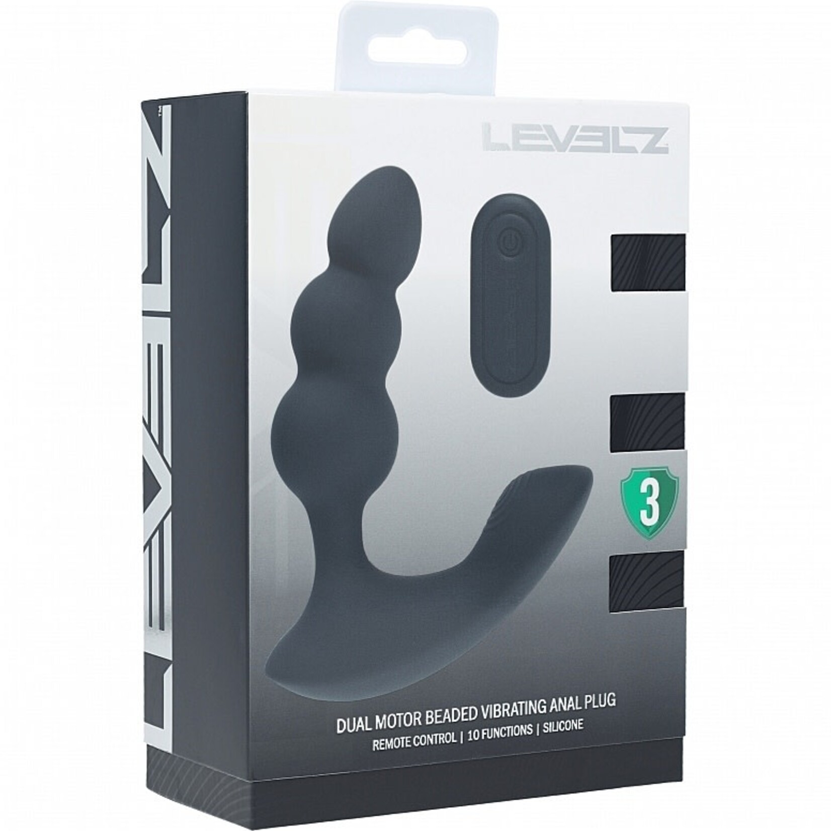 Shots Levelz Levelz Dual Motor Beaded Vibrating Liquid Silicone Rechargeable Prostate Stimulator with Remote Control - Black