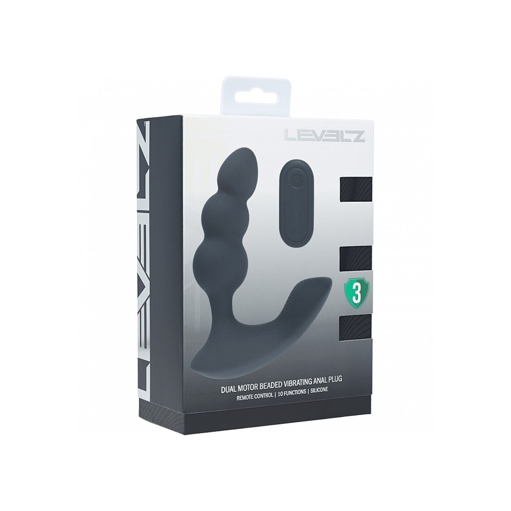 Shots Levelz Levelz Dual Motor Beaded Vibrating Liquid Silicone Rechargeable Prostate Stimulator with Remote Control - Black