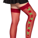 Leg Avenue Leg Avenue Spandex Sheer Thigh Highs with Embroidered Rose Side Detail - Red - O/S