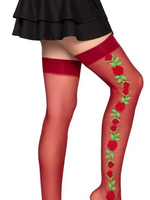 Leg Avenue Leg Avenue Spandex Sheer Thigh Highs with Embroidered Rose Side Detail - Red - O/S