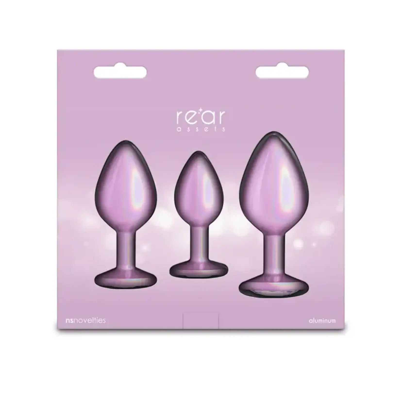 nsnovelties Rear Assets Trainer Chrome Plated Anal Plugs Kit (3pc Set) - Iridescent Pink