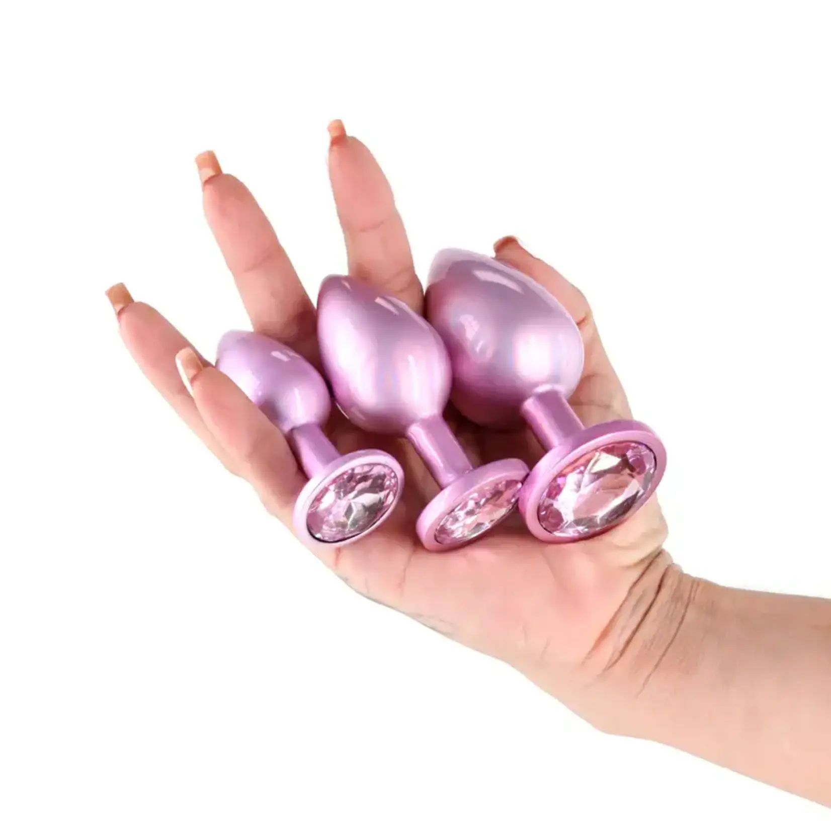 nsnovelties Rear Assets Trainer Chrome Plated Anal Plugs Kit (3pc Set) - Iridescent Pink