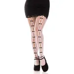 Leg Avenue Sweetheart Striped Net Tights w/ Keyhole & Mini Bow Detail - White - O/S