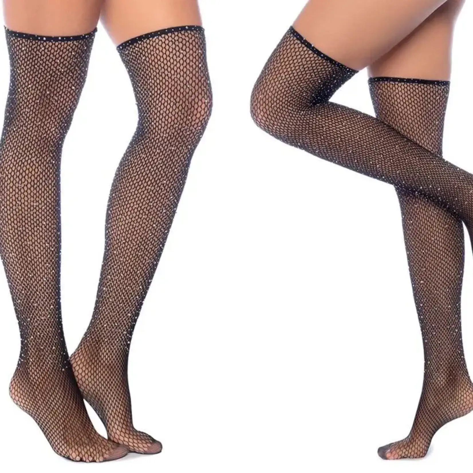 Mapale Celestial Sparkle Thigh High Stocking - Os - Black/rhinestone