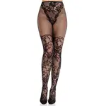 Leg Avenue Leg Avenue French Cut Dahlia Lace Tights with Net Thigh Detail - Black - O/S