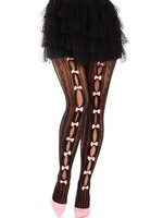 Leg Avenue Sweetheart Striped Net Tights With Keyhole and Mini Bow Detail - One Size - Black