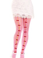Leg Avenue Leg Avenue Sweetheart Striped Net Tights with Keyhole and Mini Bow Detail - O/S - Pink