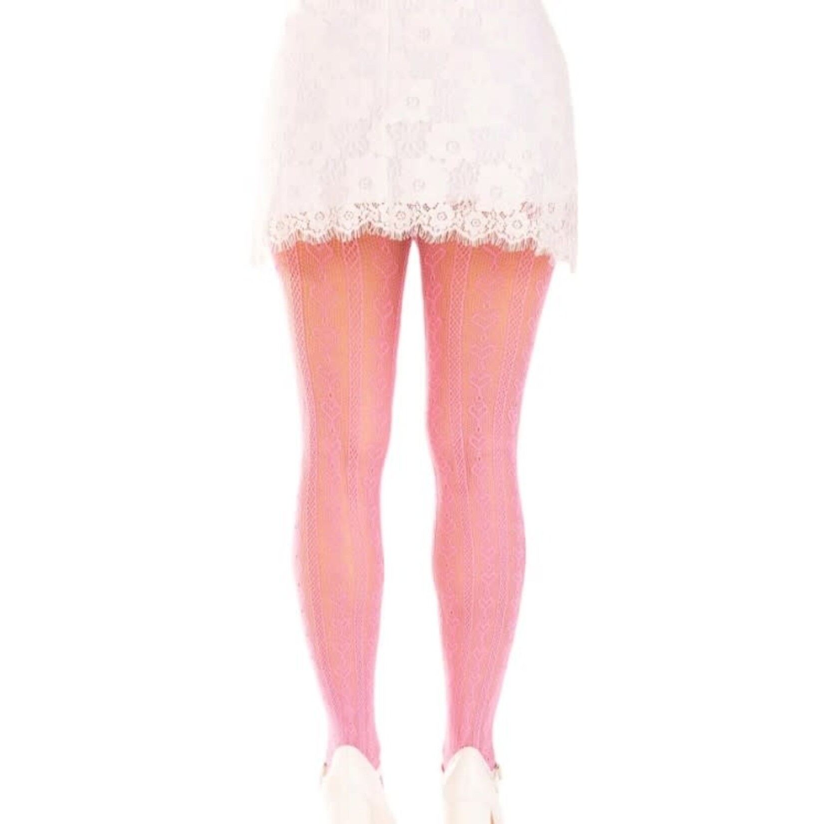 Leg Avenue Leg Avenue Sweetheart Striped Net Tights with Keyhole and Mini Bow Detail - O/S - Pink