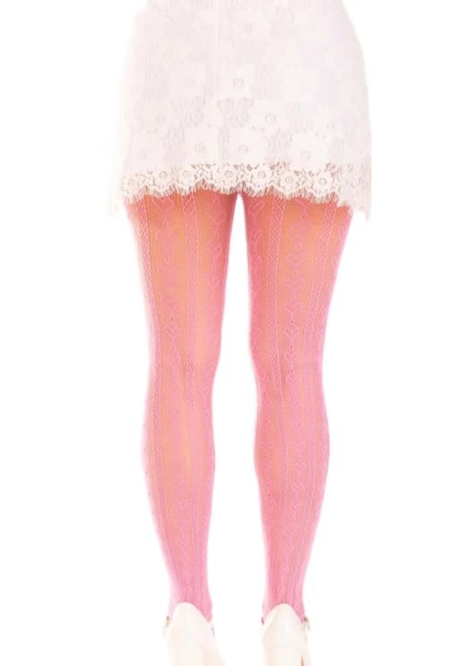 Leg Avenue Leg Avenue Sweetheart Striped Net Tights with Keyhole and Mini Bow Detail - O/S - Pink