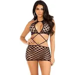 Leg Avenue Keyhole Halter Hardcore Net Mini Dress - O/S