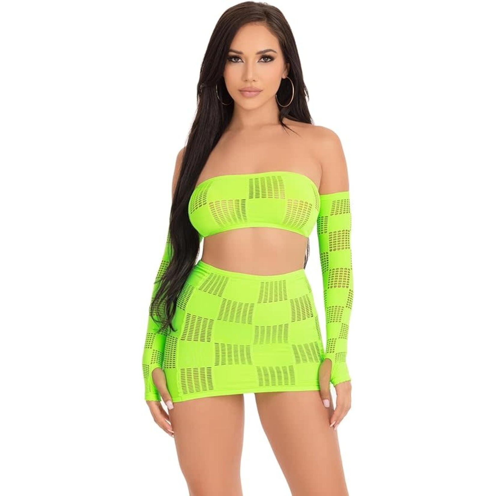 Leg Avenue Leg Avenue Checkerboard Net and Opaque Bandeau Mini Skirt and Arm Warmers - OS