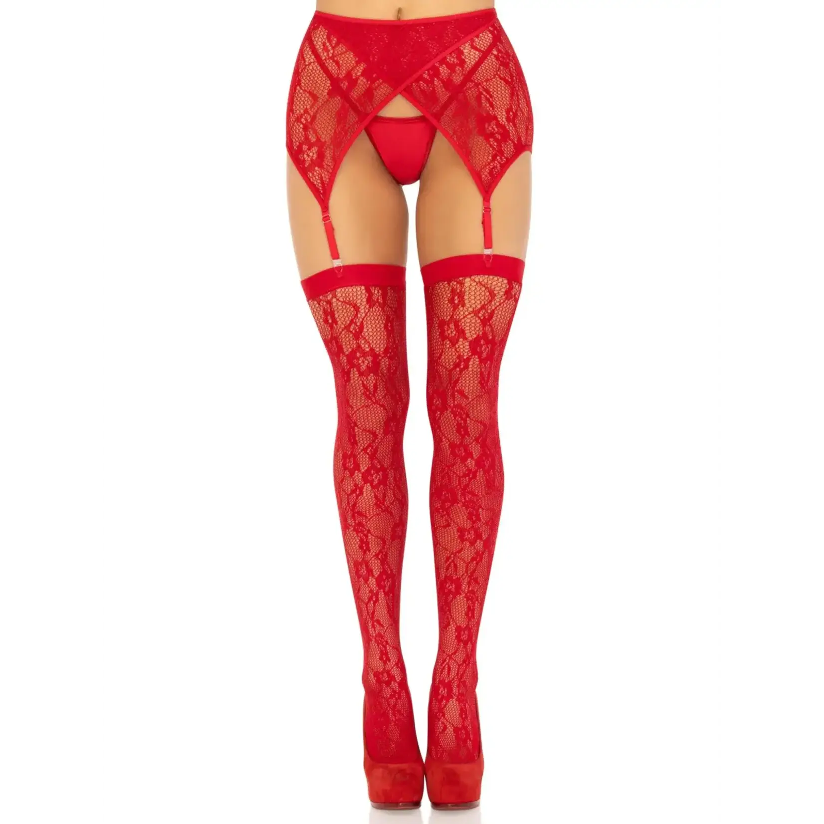 Leg Avenue 2 Pc Rachel Lace Thigh High and Crossover Garter Belt - One Size