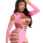 Leg Avenue Opaque Shredded Cut Out Mini Dress - One Size
