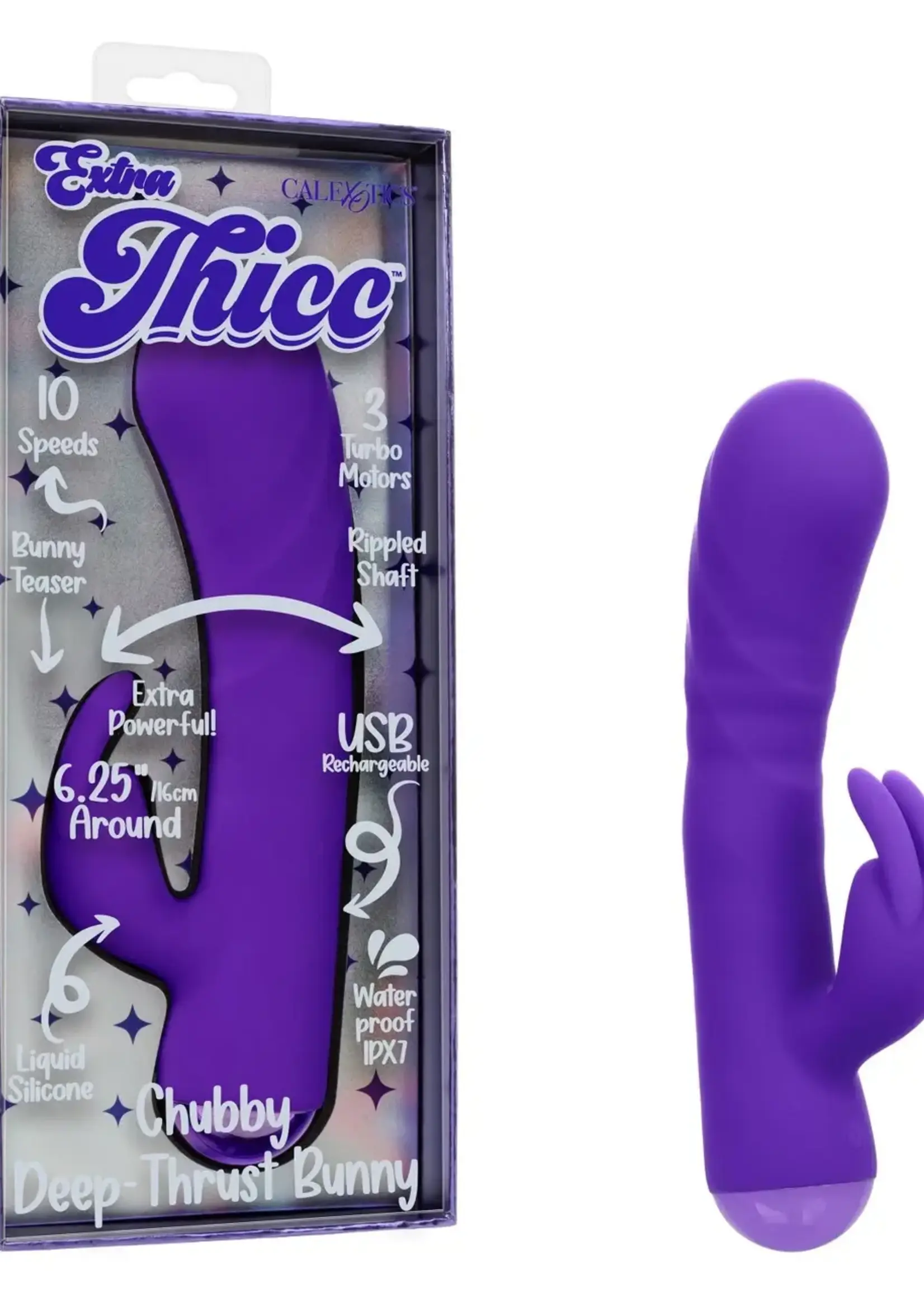Calexotics Extra Thicc Chubby Deep-Thrust Bunny Rechargeable Silicone Rabbit Vibrator - Purple