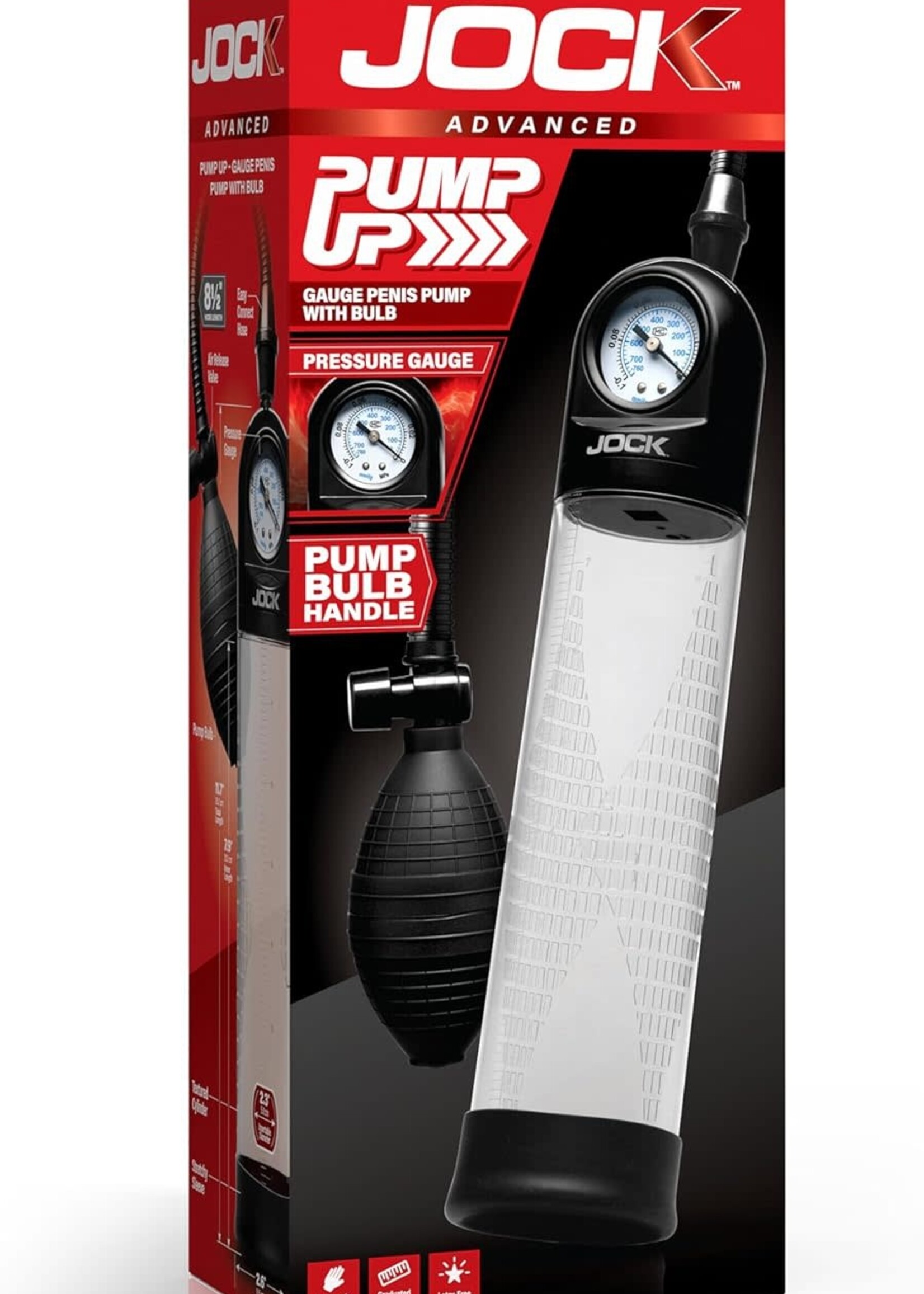 Curve Toys Pump Up Gauge Penis Pump With Bulb - Clear