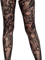 Leg Avenue Eyelet Rose Lace Crotchless Tights with Cheeky Open Back - Black - O/S