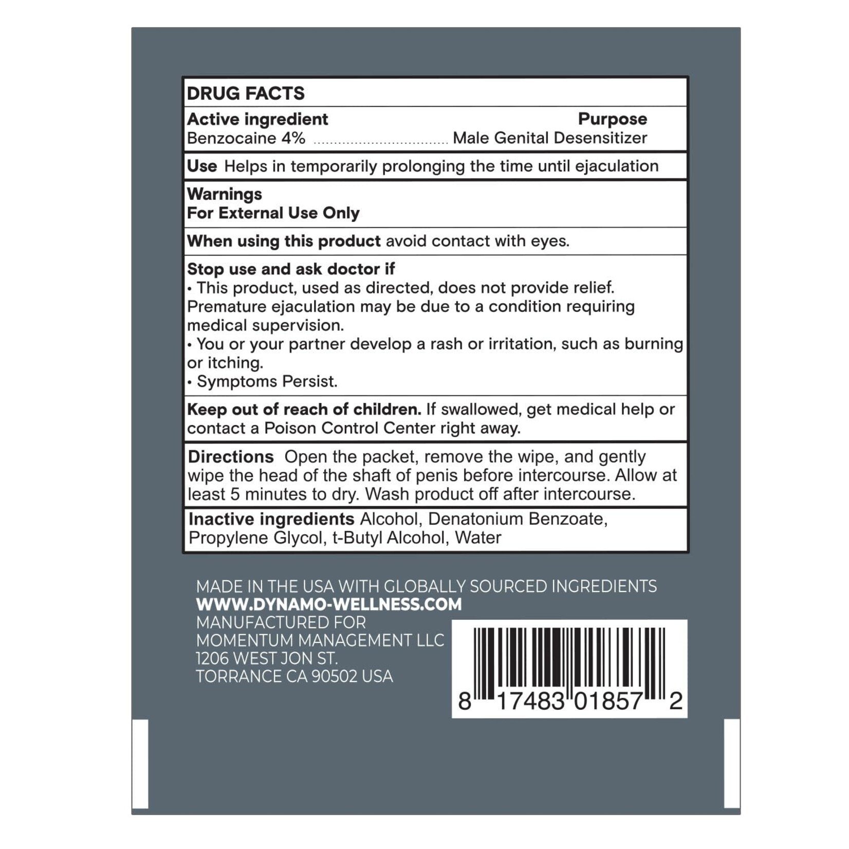 Screaming O Dynamo Wellness Delay Wipe 4% Single