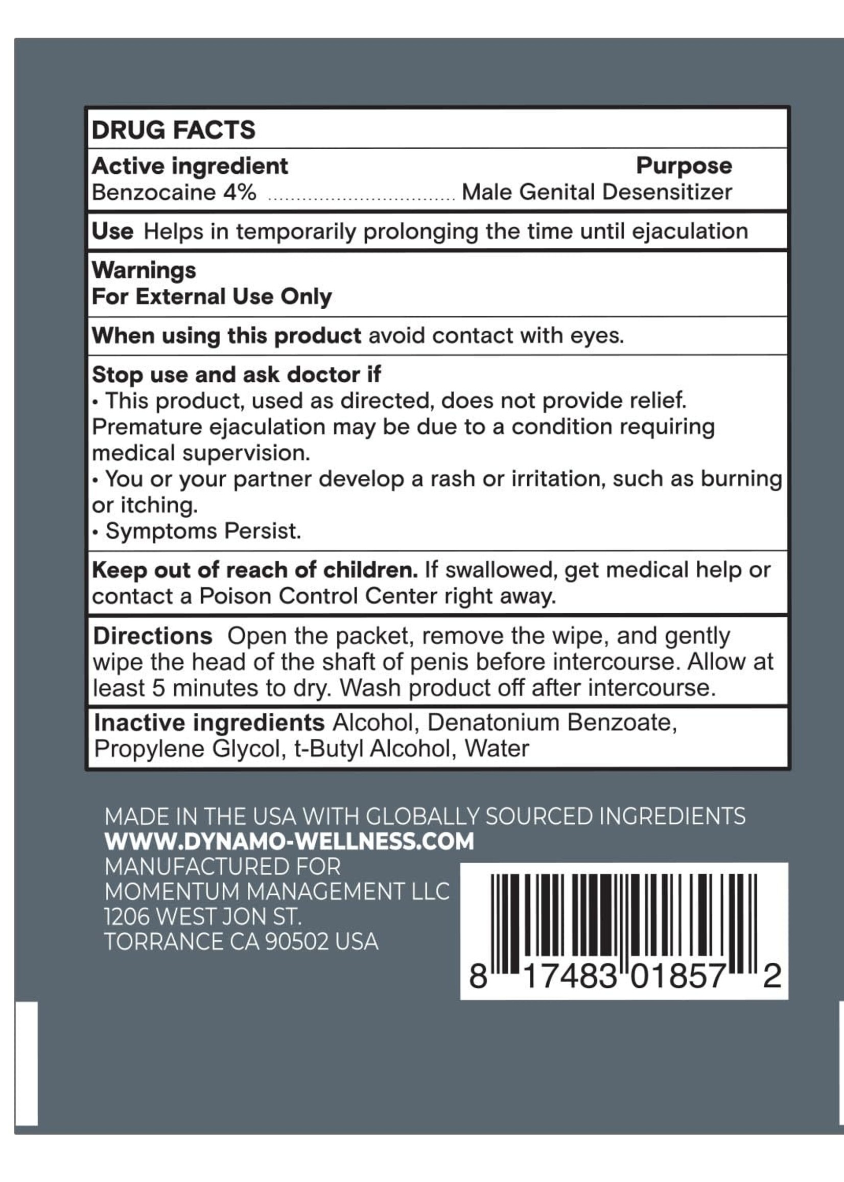 Screaming O Dynamo Wellness Delay Wipe 4% Single