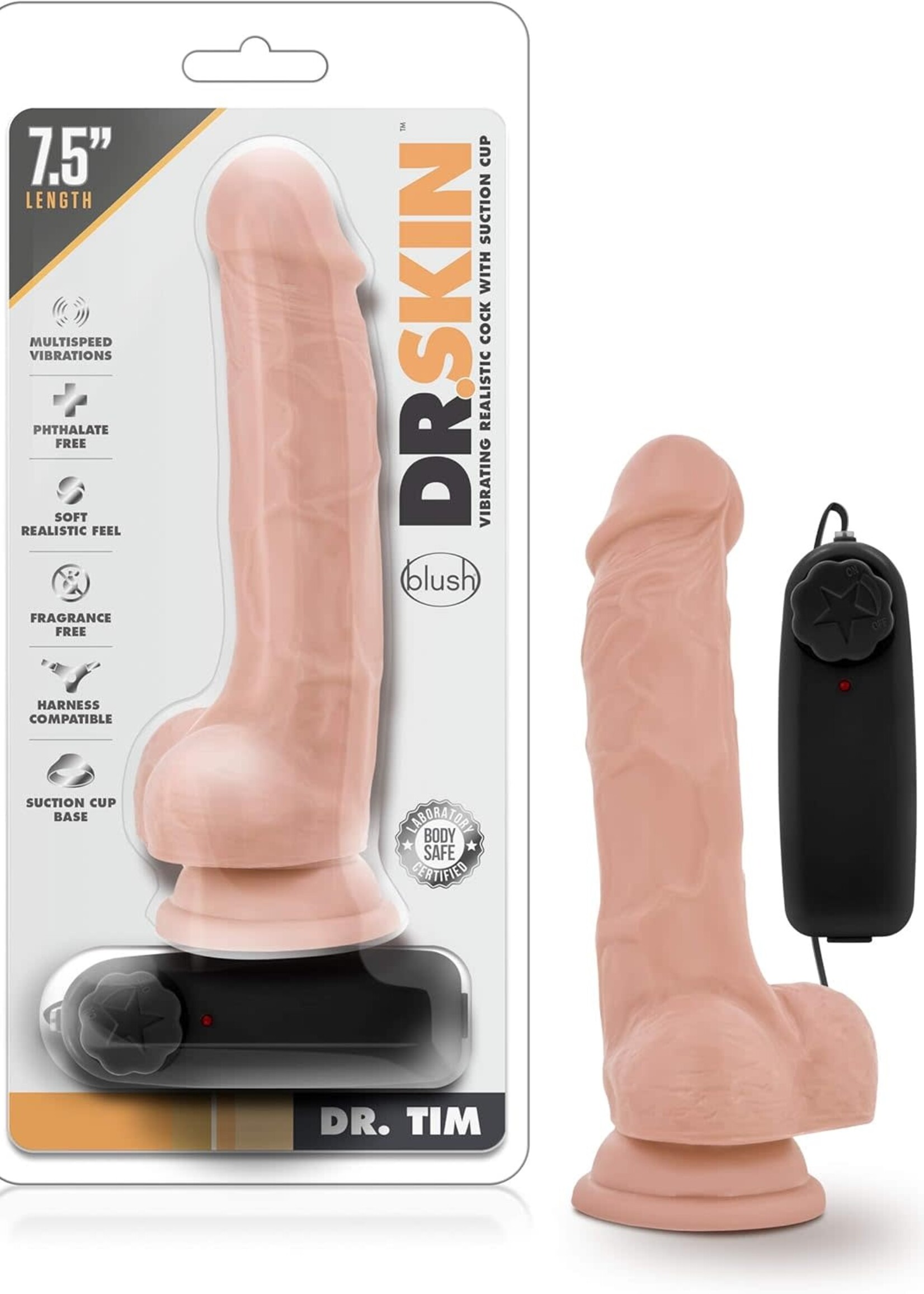 Blush Novelties Dr. Skin Dr. Tim 7.5" Vibrating Cock With Suction Cup Vanilla