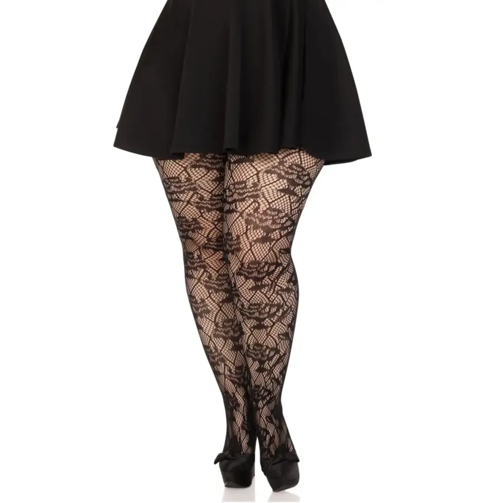 Leg Avenue Leg Avenue Wild Rose Net Tights - 1X-2X - Black