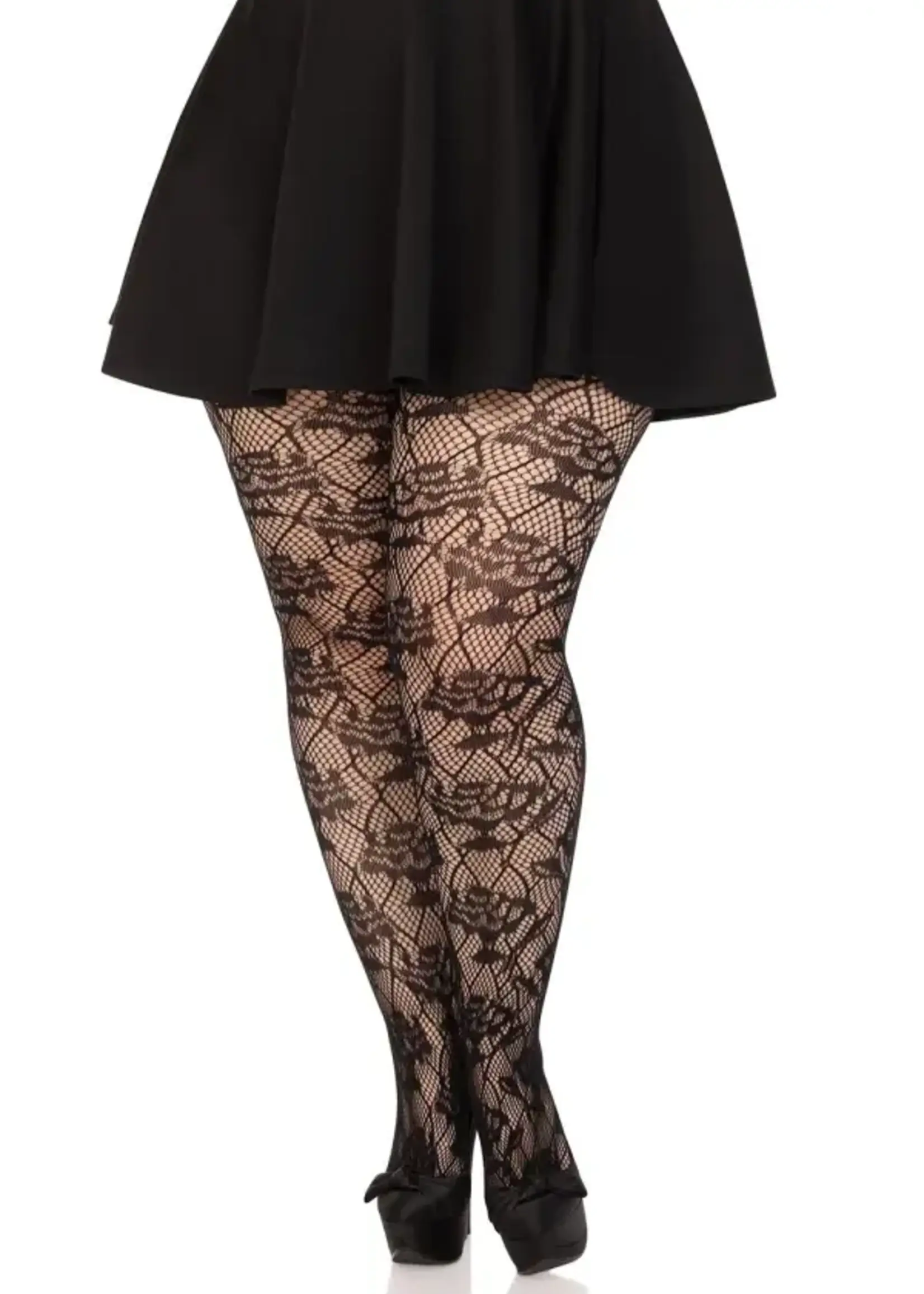Leg Avenue Leg Avenue Wild Rose Net Tights - 1X-2X - Black