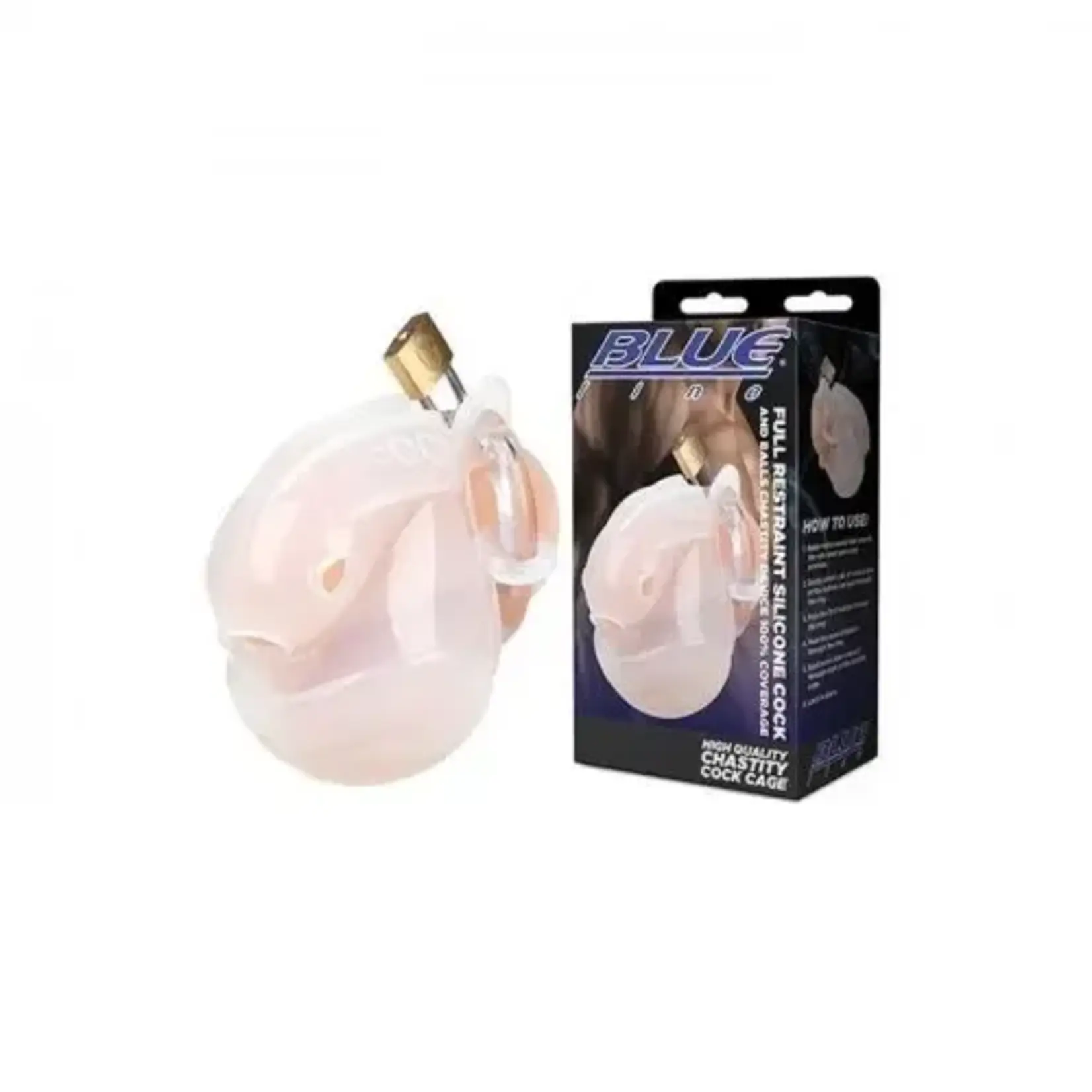 Blue Line Men Full Restraint Silicone Cock And Balls Chastity Device 100% Coverage White