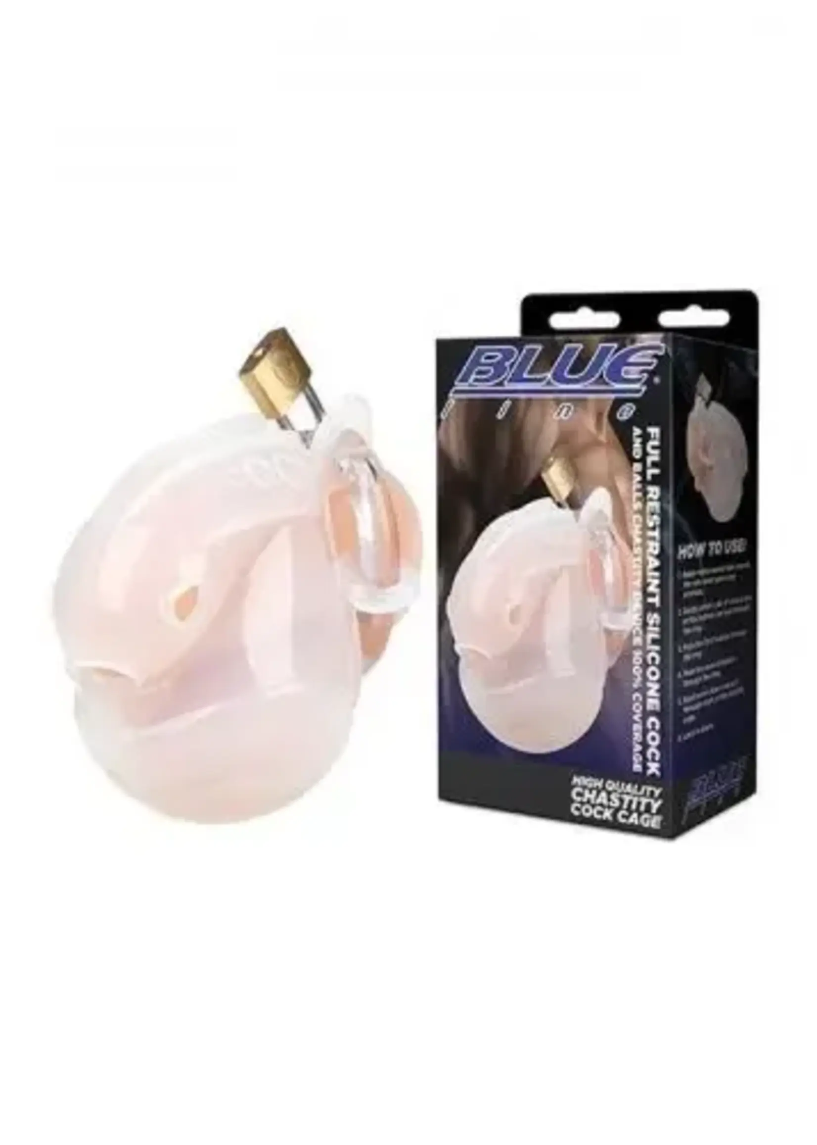 Blue Line Men Full Restraint Silicone Cock And Balls Chastity Device 100% Coverage White