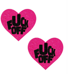 Neva Nude Neva Nude Fuck Off Glitter Blacklight Reactive Heart Pasties - Pink/Black O/S