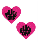 Neva Nude Neva Nude Fuck Off Glitter Blacklight Reactive Heart Pasties - Pink/Black O/S